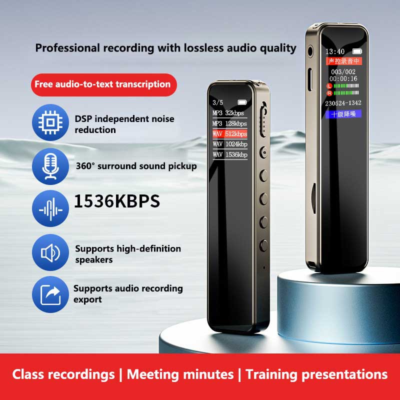 ポータブルデジタルボイスレコーダー、カラー画面、MP3音楽プレーヤー、128GB SDカード対応、マイク付き、512Kbps録音、仕事のインタビューに最適