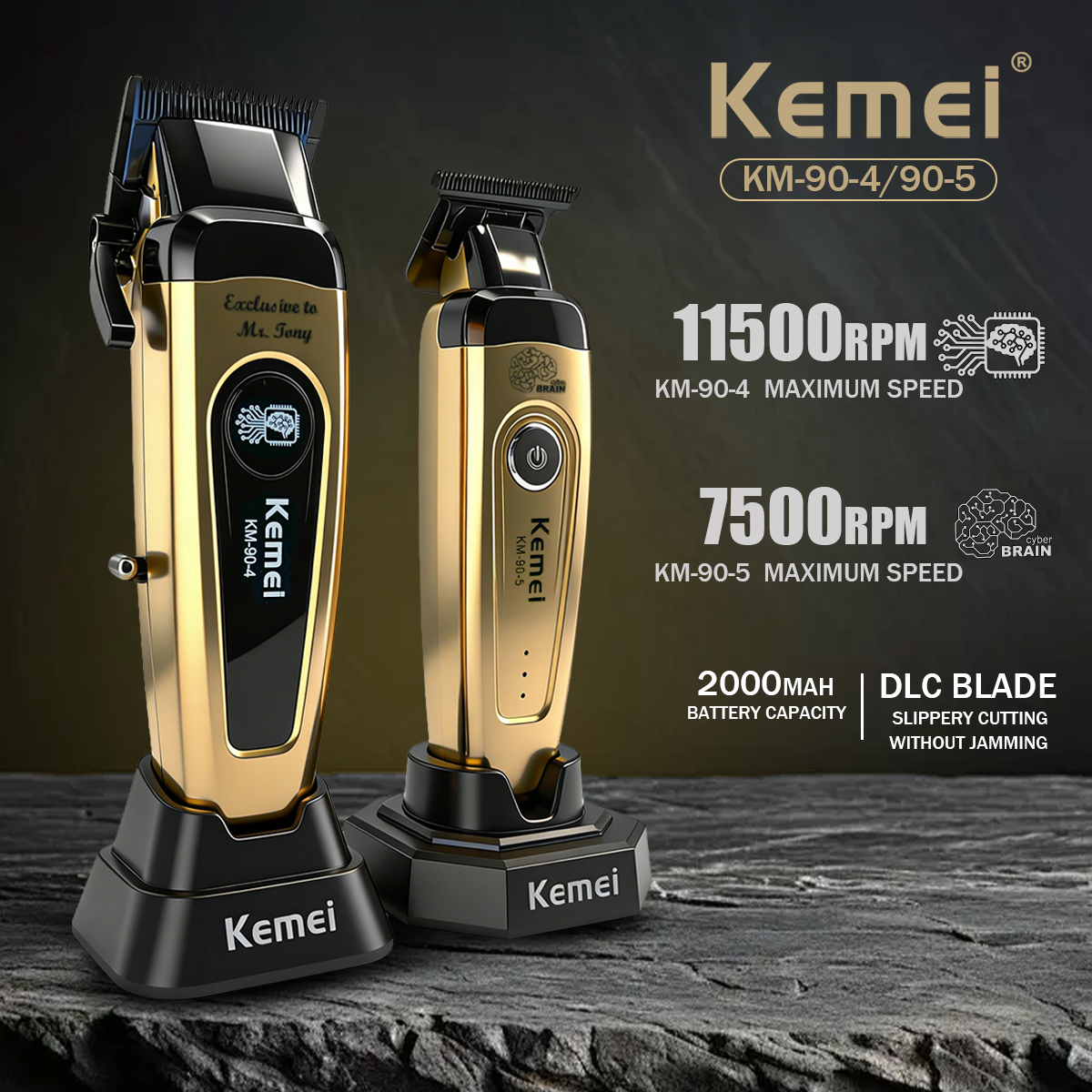 Kemei トリマープロフェッショナル DLC 刃充電式バリカン 10 ワットブラシレス 11500RPM 液晶ディスプレイトリマー男性 KM-90-4 KM-90-5