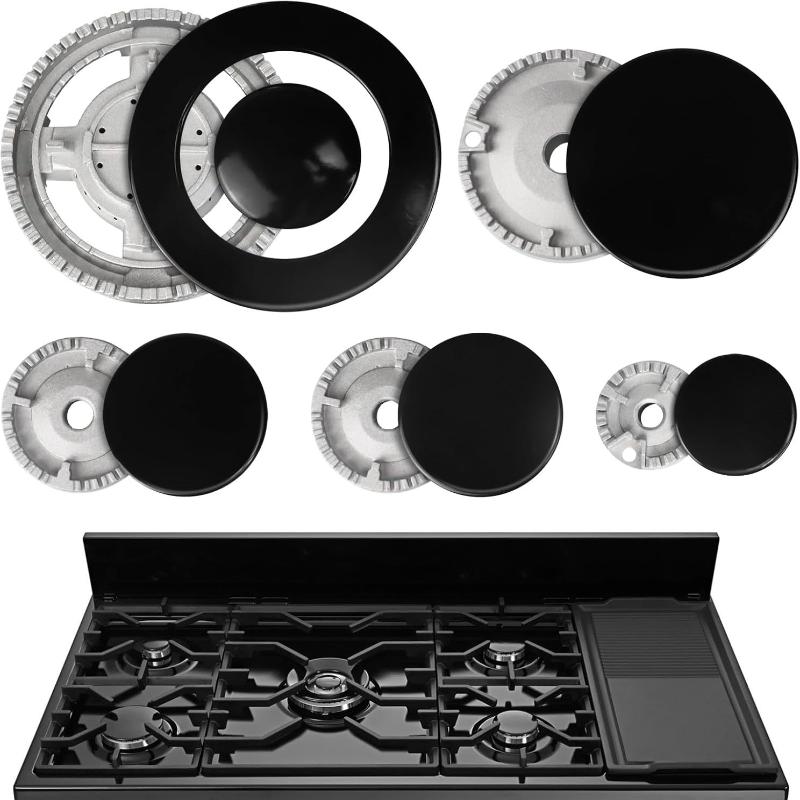 1Set Cooker Hat Set Stove Handles Lid Oven Gas Hob Burner Crown Flame Cap Fits Most Gas Stove Burners Kitchen Accessories