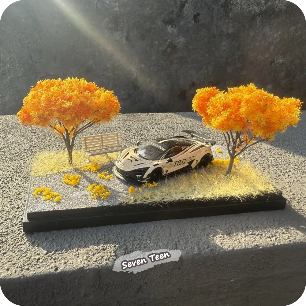 1:64 秋のシーン ミニカーモデル シーン アクリルディスプレイボックス モデル写真小道具 ホームデコレーション ミニチュアオーナメント 車モデルは含まれません