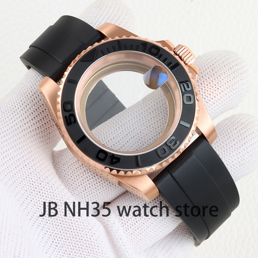 40mm NH35 ケース ローズゴールド PVD ​​サファイアガラス GMT SUB 用 ヨットマスターウォッチケース NH34 NH35 NH36 ムーブメント 28.5mm ダイヤル ラバーストラップ
