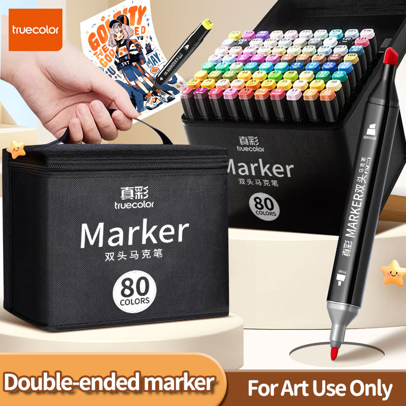 Truecolor ダブルヘッドマーカー油性ペイントペン防水バッグパック速乾性アート描画用品