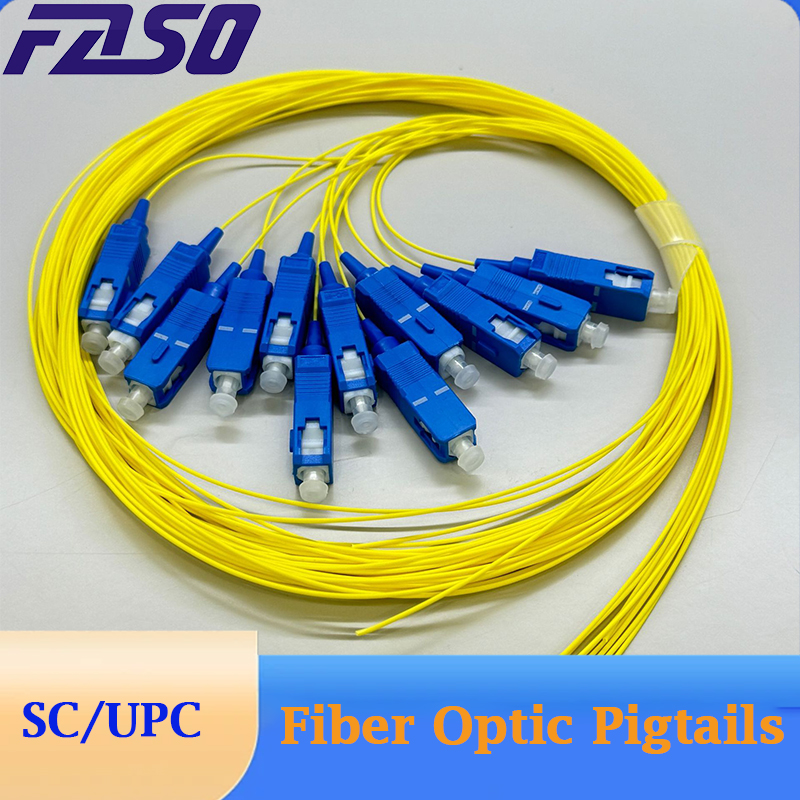 FASO SC APC 光ファイバーピグテールシンプレックス 0.9 ミリメートル 9/125 シングルモード 1 コア SC UPC 光ファイバーピグテール 1.5 メートル