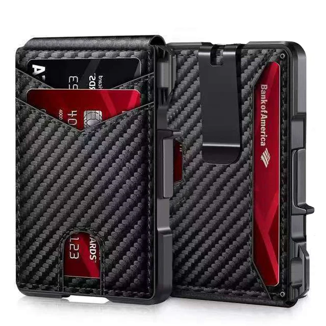 RFID ブロッキング メンズ ウォレット |ミニマリスト スリム スマート ポップアップ カード ホルダー、マネー クリップ付きメタル クレジット カード ウォレット、男性用