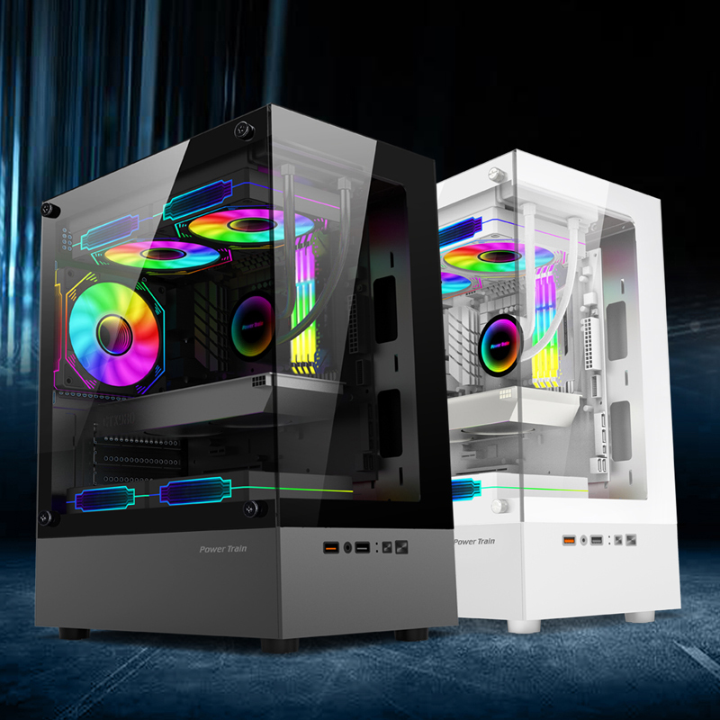 Power Train Fantasy デスクトップ コンピュータ ケースは 240 水冷、脚なしの M-ATX デザインをサポートし、デュアル ガラス パネルを備えています