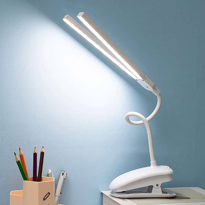LED 双頭読書テーブルランプ クリップタッチコントロール付き 調光可能なライト 目の保護 寝室 寮 研究 オフィス用