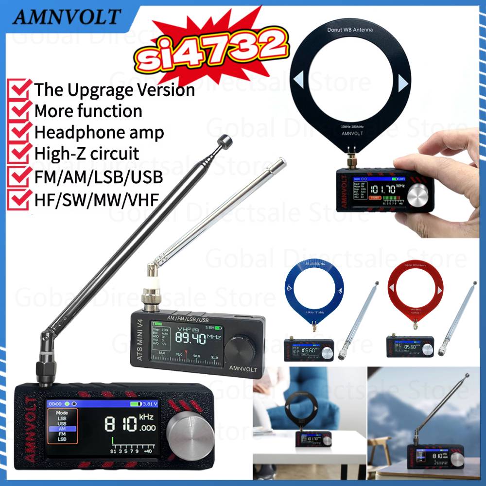 AMNVOLT V4 ATS ミニ SI4732 DSP ラジオ受信機 FM AM SSB LSB USB モード LSB USB トランジスタポケットラジオ IPS スクリーン ESP-32-S3