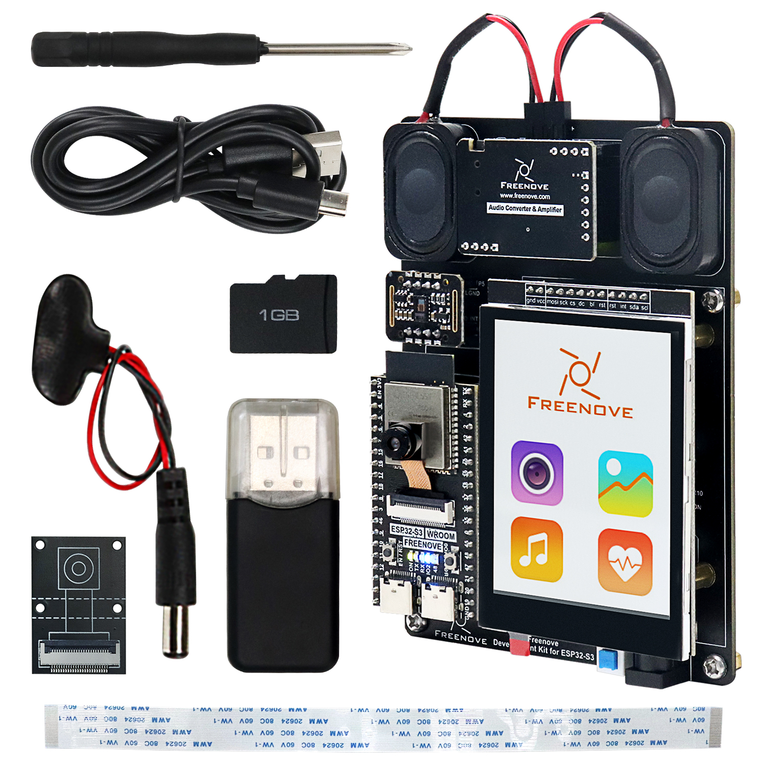 ESP32-S3 CAM ワイヤレス、デュアルコア 32 ビット 240 MHz、タッチ スクリーン ステレオ スピーカー用 Freenove 開発キット 心拍数センサー