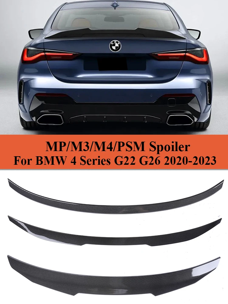 カーボンファイバーリアバンパーリップトランクスポイラー BMW 4 シリーズ G22 G26 2020 M4 PSM スタイルウイング部品グロスブラック M430i M440i