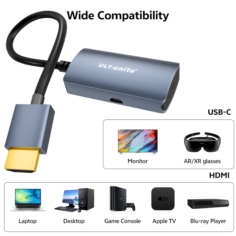 HDMI オス - USB C メス アダプタ ケーブル HDR HDM​​I 互換 - Type-C コンバータ AR グラス PS5 ラップトップ TV 用 電源ポート付き