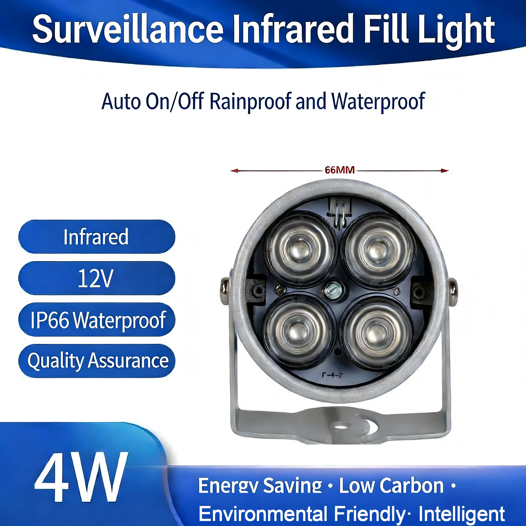 4アレイIR LEDイルミネーターライト CCTVセキュリティカメラナイトビジョン防水12V 2A EU電源赤外線照明用