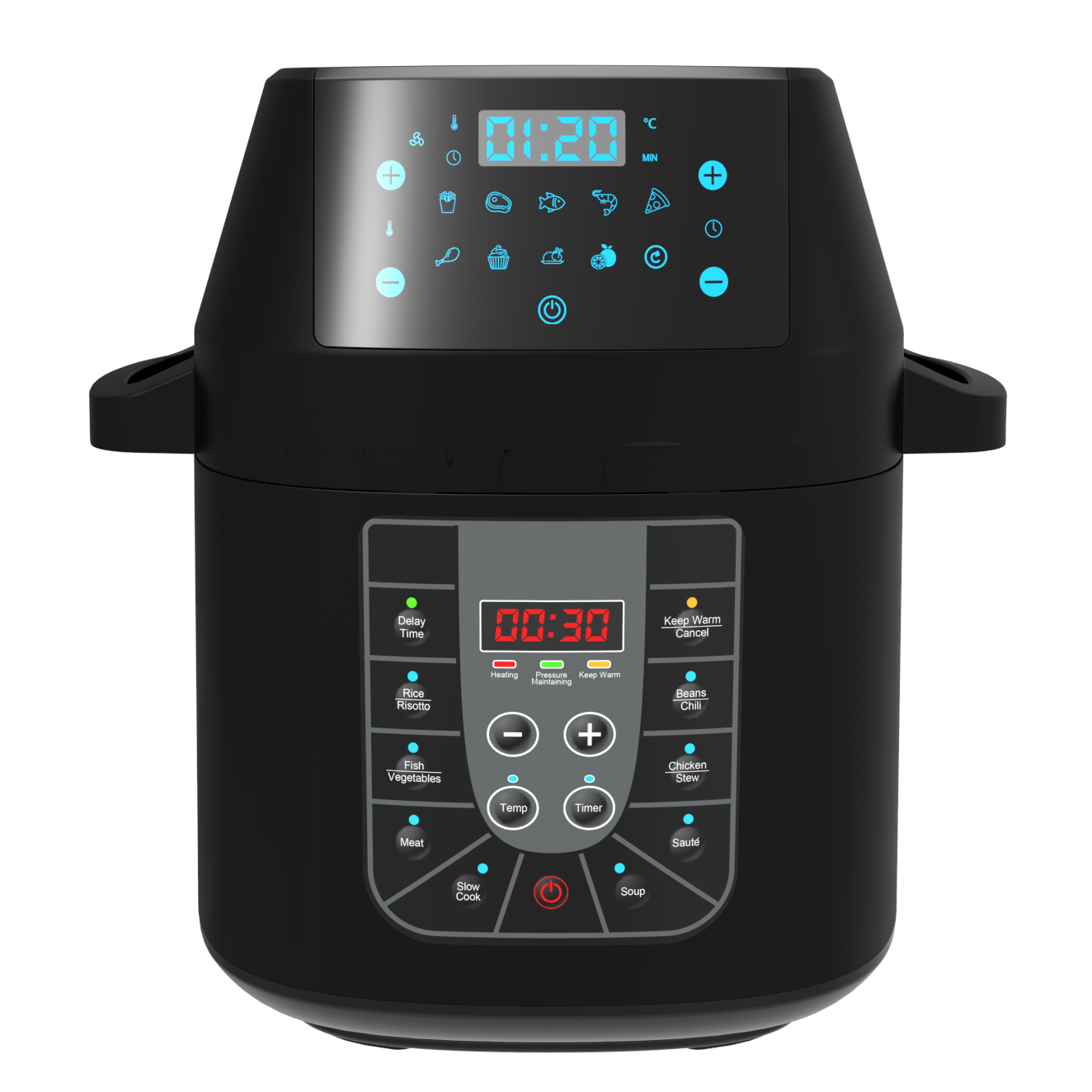 ブラック 6L/8L 50/70KPA インテリジェント電気圧力鍋エアフライヤー付き
