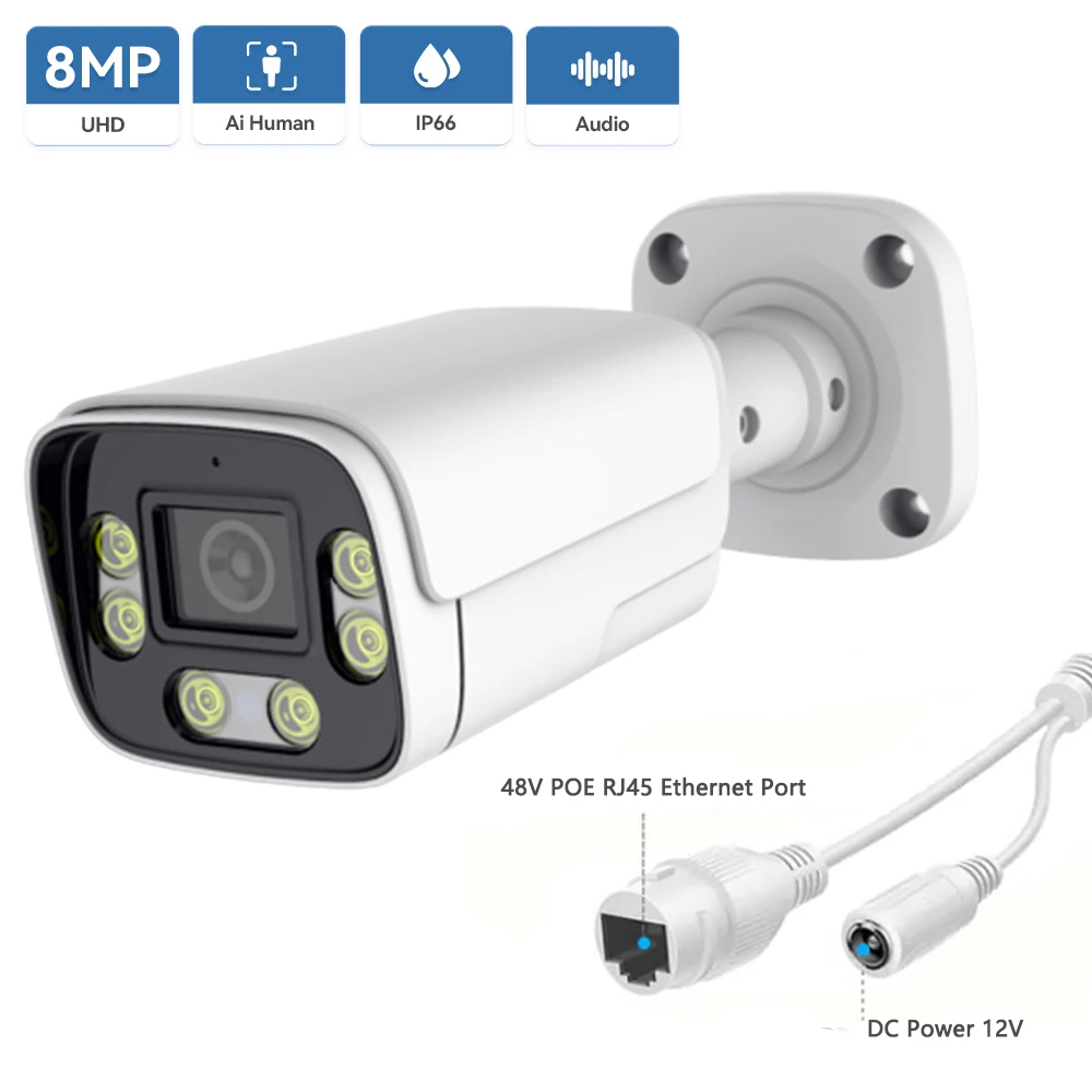 8MP 4K ONVIF IP カメラ屋外双方向オーディオカラーナイトビジョン 4MP HD POE セキュリティ CCTV ホーム監視カメラ