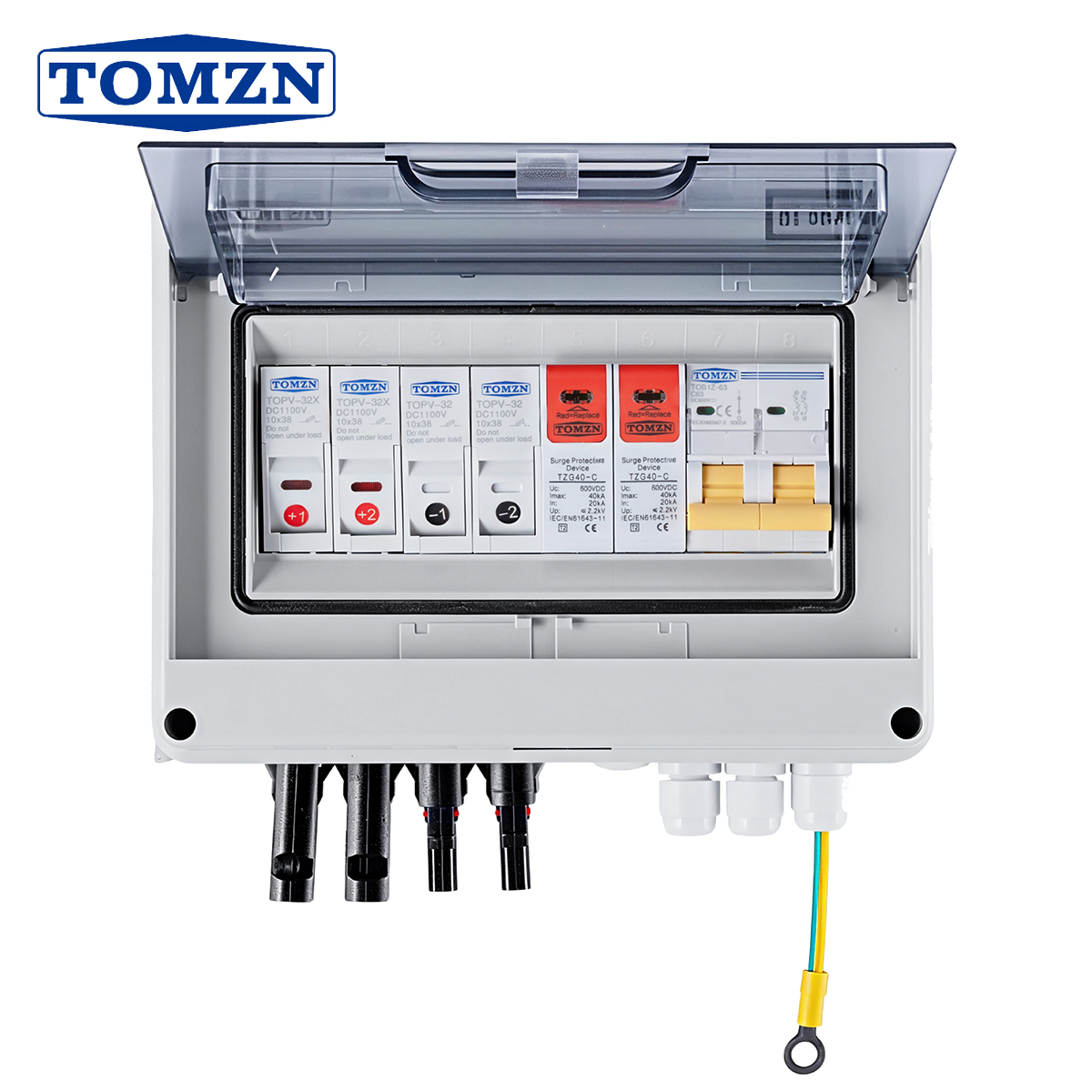 TOMZN 太陽光発電 PV コンバイナボックス雷保護 2 入力 1 出力 DC 600V ヒューズ MCB 新型 SPD 防水ボックス IP65