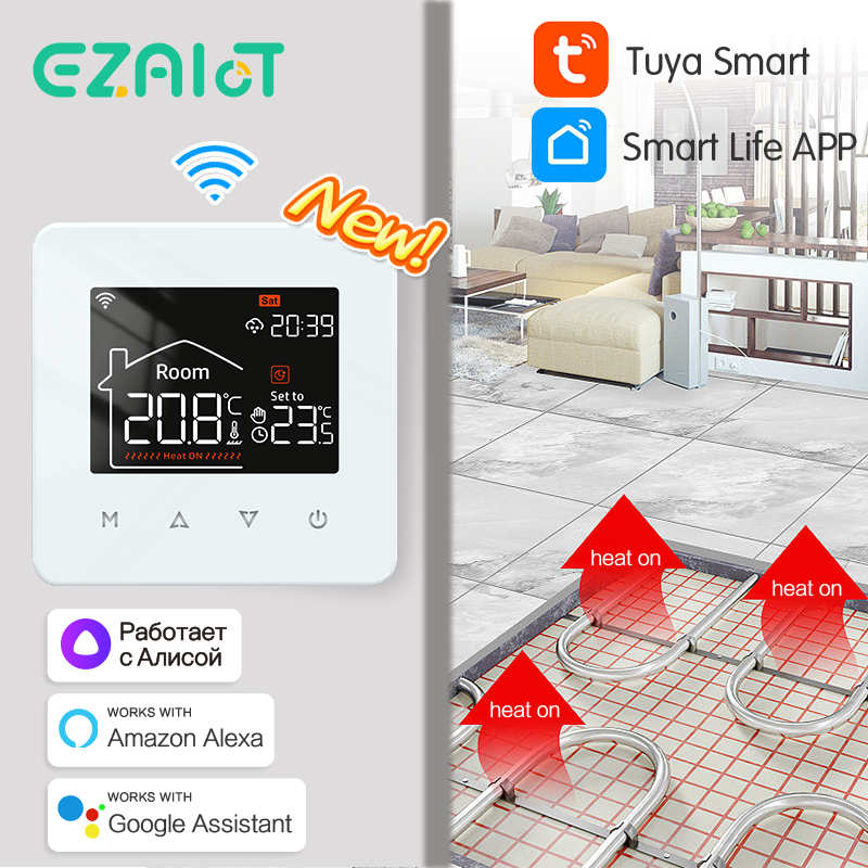 電気床暖房用スマート WiFi サーモスタット 水ガスボイラー Tuya デジタル温度コントローラー Alexa Google Home Yandex