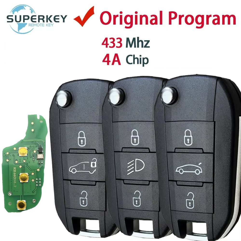 4A チップ用プジョー 308 4008 シトロエン C3 C5 C6 フリップリモート折りたたみ車のキー 433 MHZ HU83 VA2 ブレード HUF8435 PN: 98 139 654 77