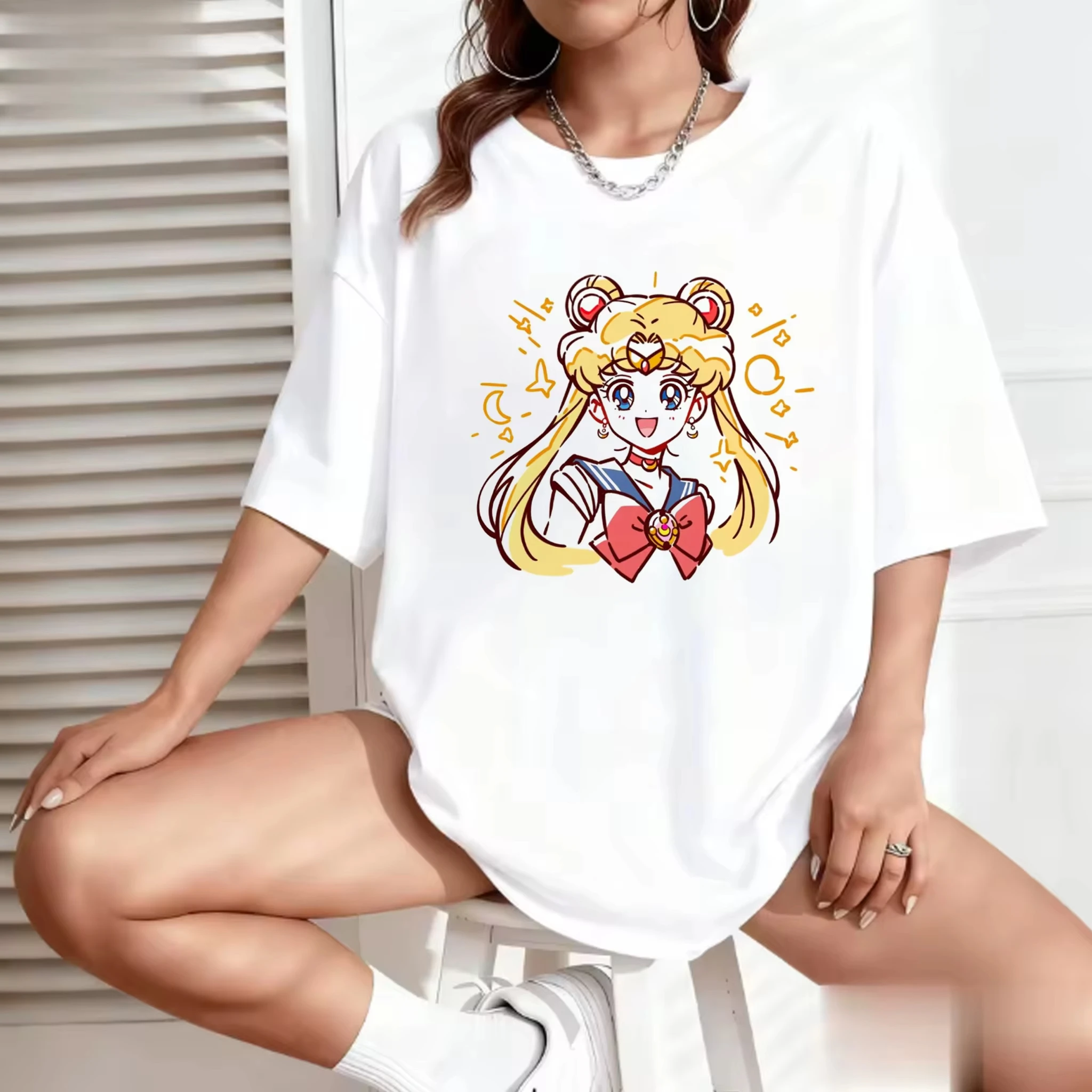 美少女戦士セーラームーンレトロ 90s アニメグラフィック Tシャツ 2026 夏男性女性 Tシャツストリートカジュアルトレンド半袖カップルヒップホップトップ