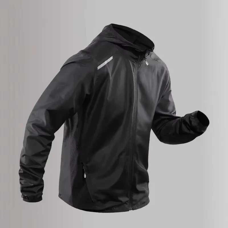 新しいランニングジャケット秋反射ジムフード付き男性コートジョギンググラデーションカラースポーツウェア通気性男性ジャケット女性