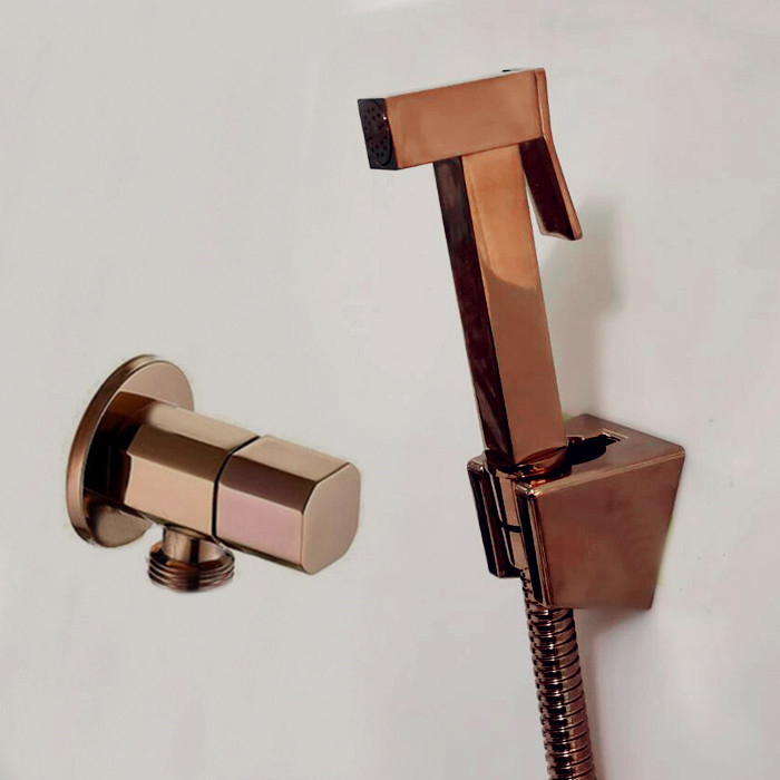 光沢のあるローズゴールド真鍮ビデスプレーハンドヘルドトイレビデスプレー shattaf セット銅浴室トイレシャワーヘッドジェットセット RG090