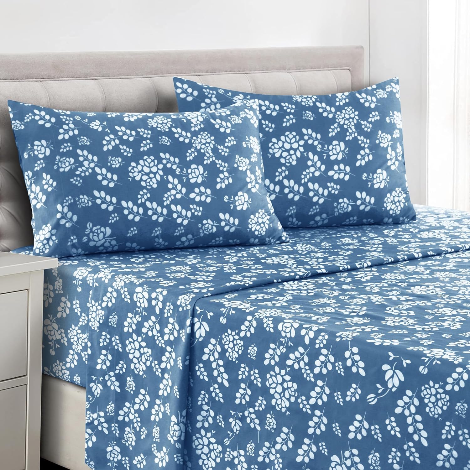 Lux Décor 花柄ベッドシーツ 4 枚セット、ソフトマイクロファイバーしわになりにくいシーツ - 豪華なプリントベッドシーツ
