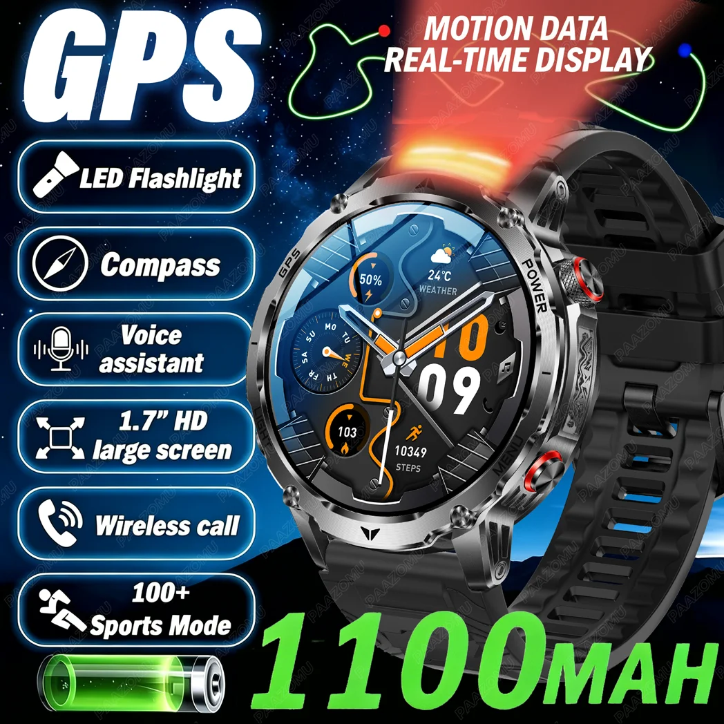 新しい T-Rex3 超 1100mAh バッテリースマートウォッチ GPS トラックコンパス IP69K 防水スポーツトラッカー屋外軍事スマートウォッチ