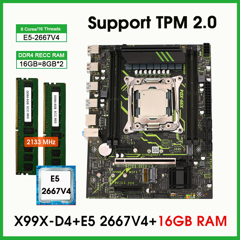 X99 キットマザーボード LGA2011-3 セット Xeon E5 2667 V4 プロセッサーと 16GB (2*8GB) DDR4 2133MHz メモリ 2667V4 マザーボードセット