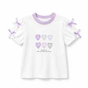 女の子綿ハートプリント Tシャツソフトニット半袖夏カジュアルキッズ日常着 Tシャツ MZJ 子供服