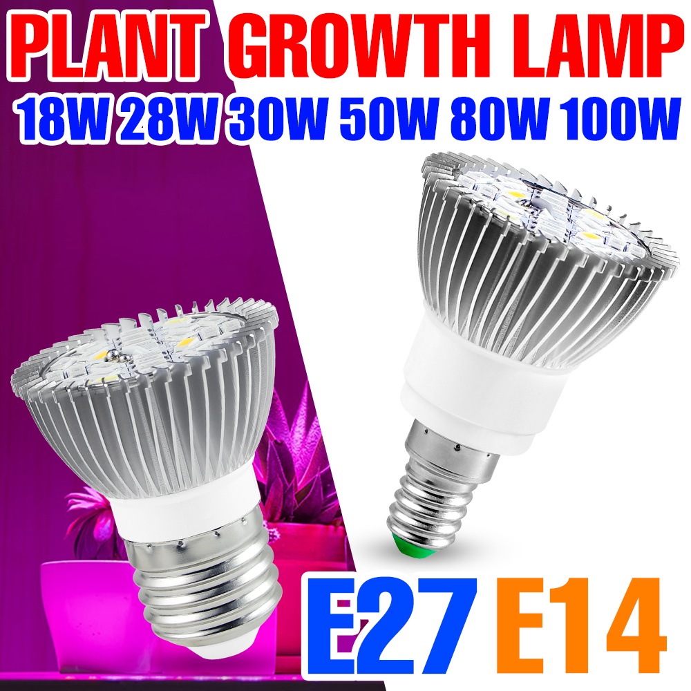 フルスペクトル E27 植物 LED 成長ランプ E14 220 V Fito ランプ温室照明 18 ワット 28 ワット 30 ワット 50 ワット 80 ワット 100 ワットフィト花種子球根