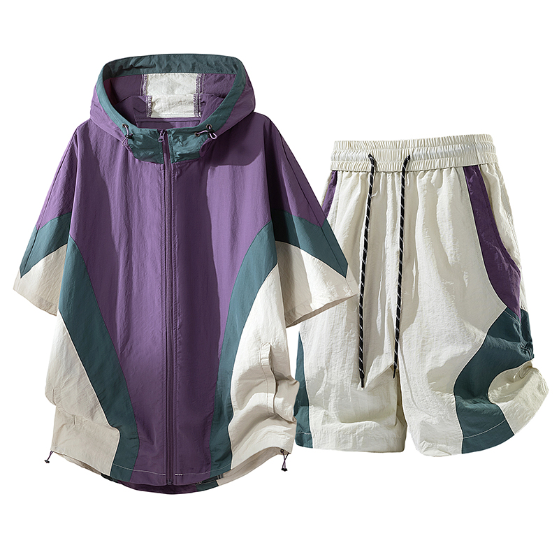 夏仕様 速乾性シャツ＆ショーツセット メンズ 日焼け止め服 UVカット機能付き アウトドア用 2点セット