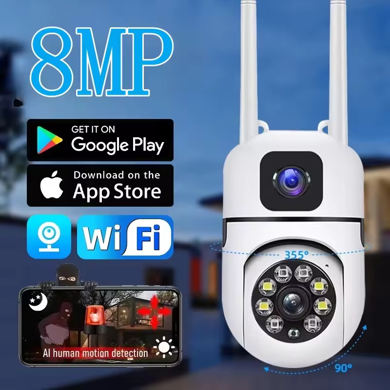 8MP WiFi セキュリティカメラデュアルレンズワイヤレス屋外カメラ双方向オーディオ AI 人間追跡カラーナイトビジョンベビーモニター