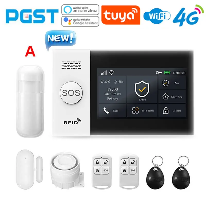 PGST PG-107 4 グラム Tuya ワイヤレスホーム WIFI GSM ホームセキュリティモーション検出センサー付き盗難警報システムサポート Alexa