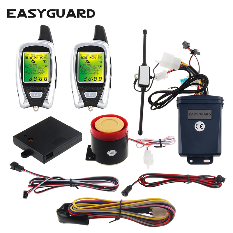 EASYGUARD 液晶ページャー 2 ウェイオートバイ警報システムセキュリティユニバーサル dc12v リモートエンジンスタートストップショック/マイクロ波センサー