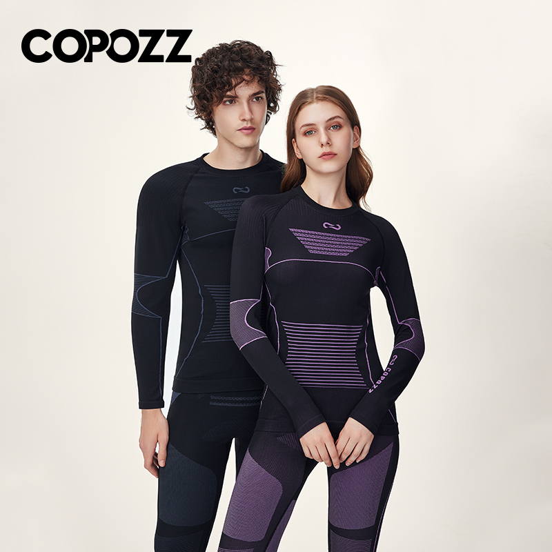 COPOZZ 男性女性スキーサーマル下着セットスポーツ速乾性トラックスーツフィットネストレーニング運動タイトなシャツジャケットスポーツスーツ