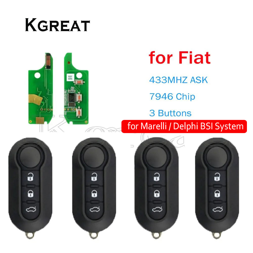 Kgreat リモート車のキー 3BT フィアット 500 500L プントフロリーノドブロ Qubo プントエボグランデプント 433MHz マレリ/デルファイ BSI システム