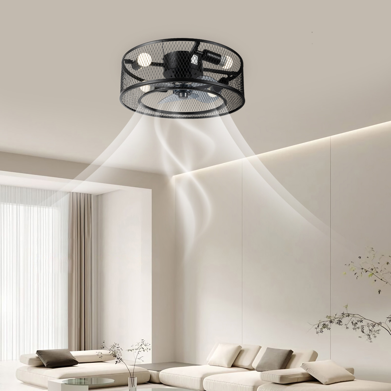 40W シーリングファンライト 18 インチファンペンダントライト 光源なし E27 リビングルーム、レストラン、寝室玄関用