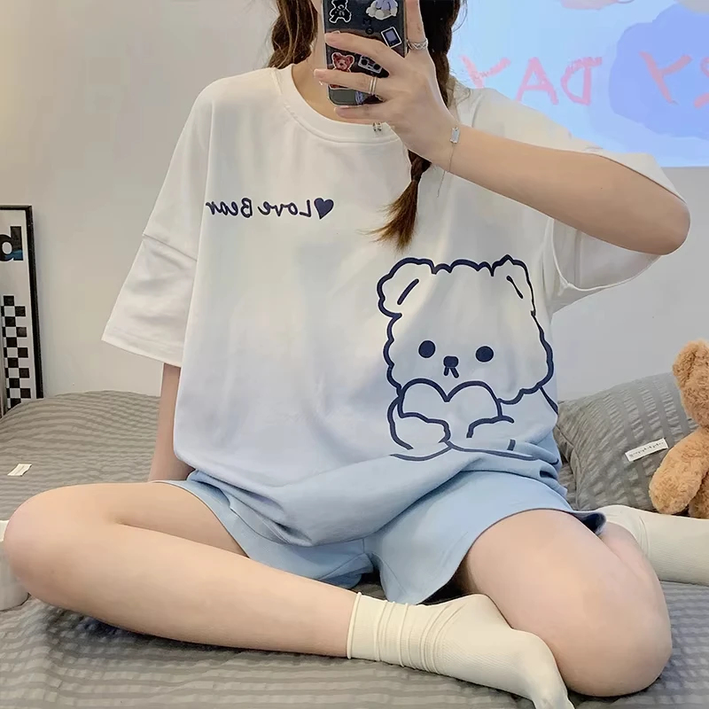新しいパジャマ女性の夏半袖ショートパンツスーツ韓国語版学生甘いかわいい漫画さん緩いホームウェアスーツ