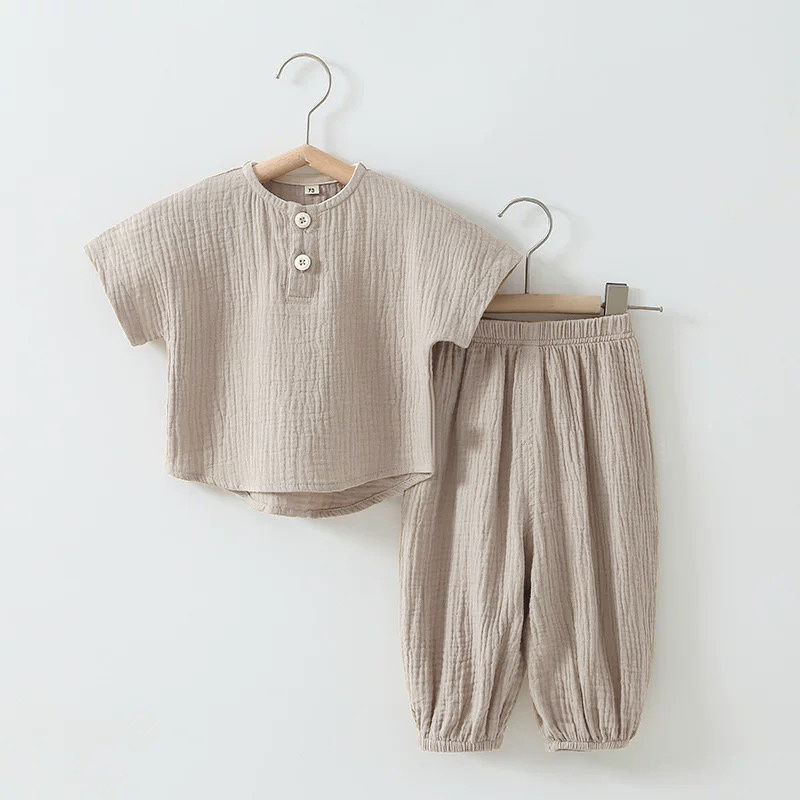 幼児男の子服夏固体オーガニックコットンベビー半袖トップパンツキッズ男の子服