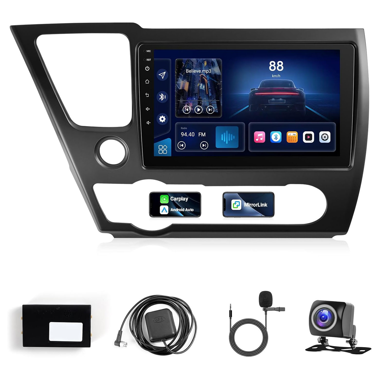 Carplay、Android Auto、Mirrorlink、Bluetooth、インダッシュ GPS、FM、SWC CANBUS 搭載シビック用 9 インチ IPS タッチ スクリーン ラジオ