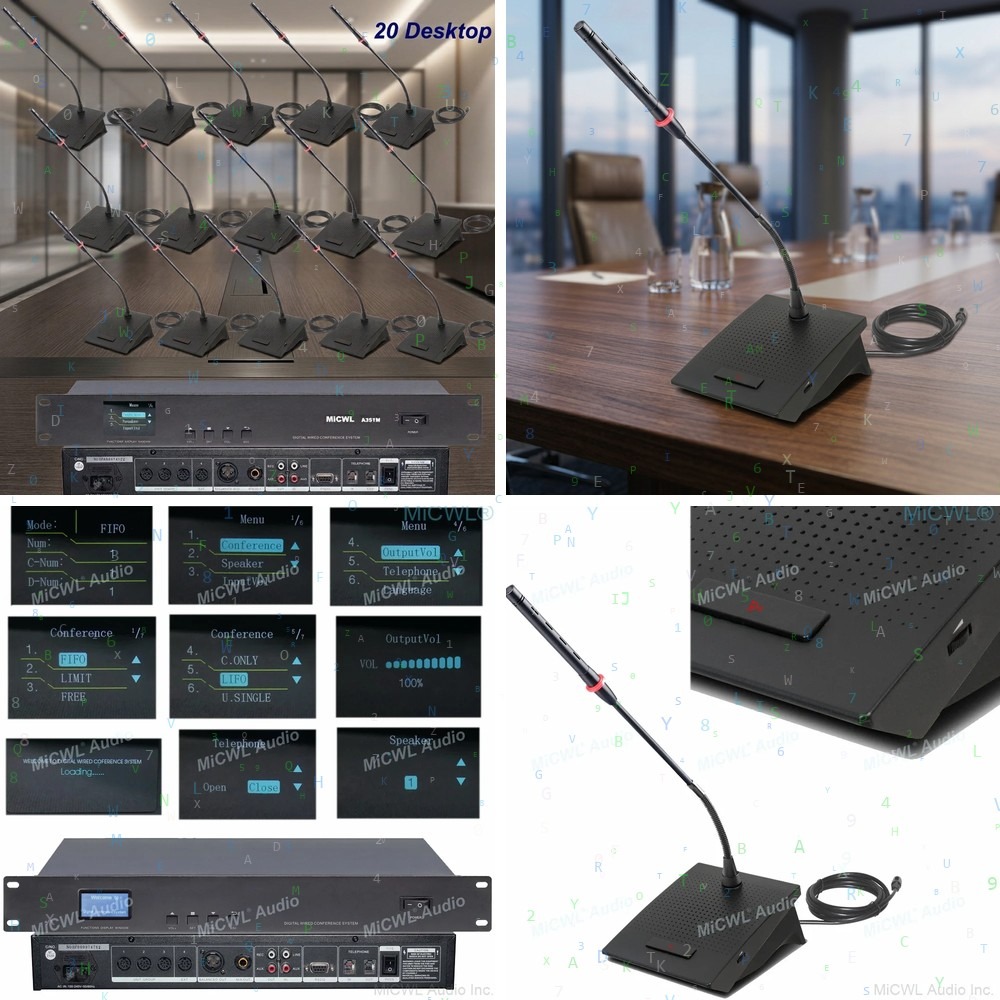 Pro 20 個デスクトップマイクグースネック会議有線システム、1 マスターと 20 テーブルユニット会議用