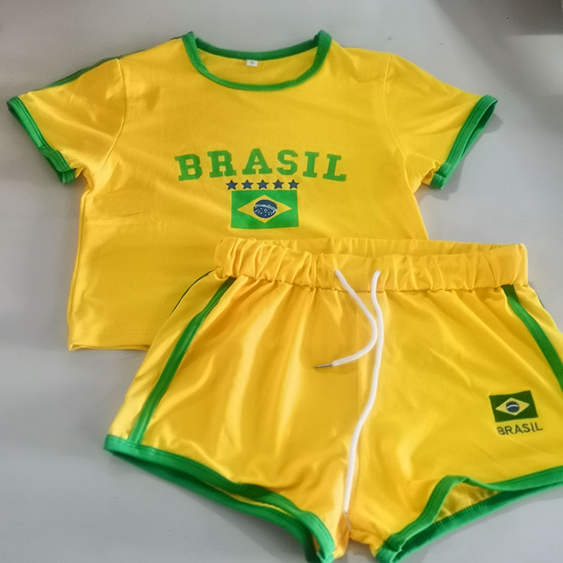 2000 年代美的ブラジルレタープリント Tシャツショーツスーツ女性ヴィンテージグランジ半袖ベビー Tシャツ夏クロップトップ Y2k 服