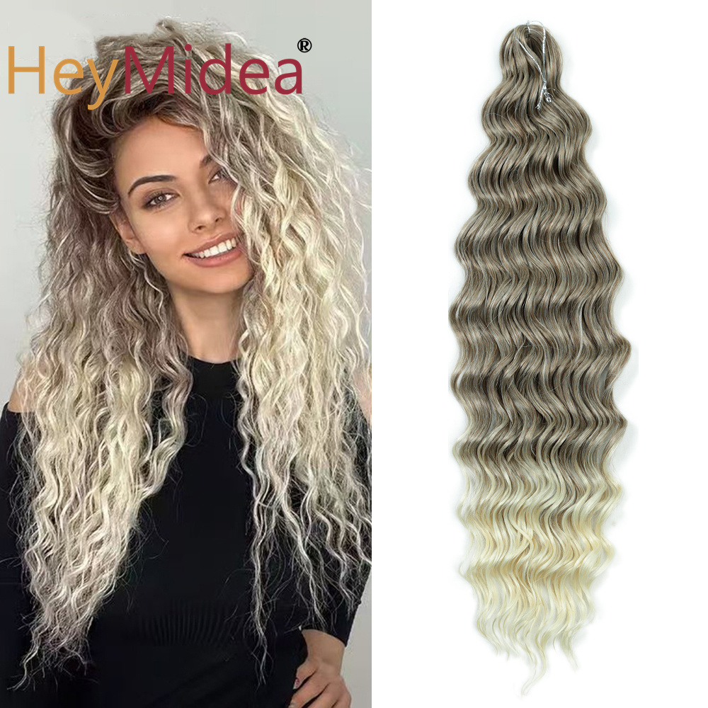 24 インチアンナ人工毛水ウェーブ編みヘアエクステンションオンブルブロンドディープウェーブアフロカールツイストかぎ針編みヘア女性のための