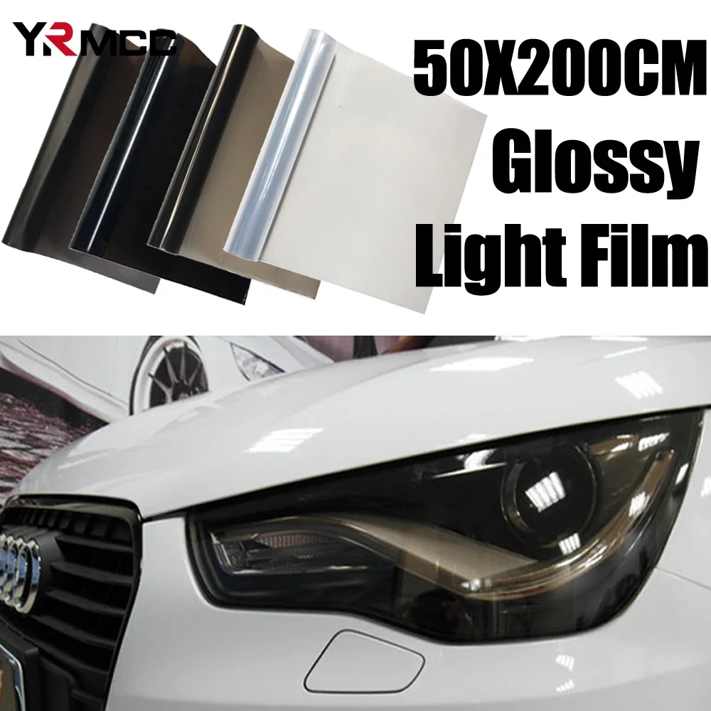 50 × 200 センチメートル車のヘッドライトライトテールライトティントビニールステッカー自己粘着ランプホイルライトステッカー自動車ヘッドライトアクセサリー