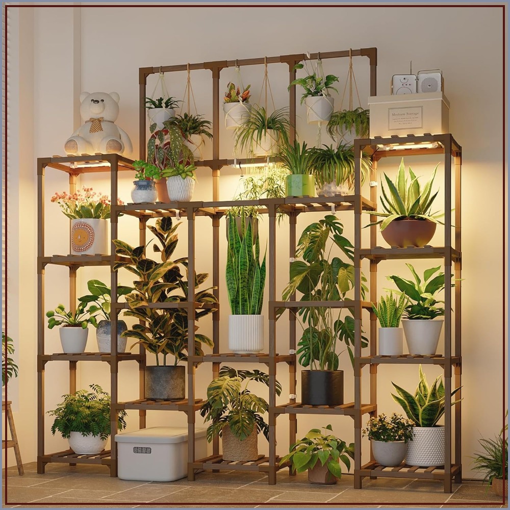 14段植物スタンド 成長用ライト、頑丈な屋内植物棚付き リビングルームのパティオ装飾用