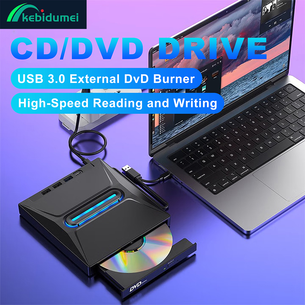Kebidumei 外付け CD DVD ドライブウルトラスリム CD DVD バーナー 3 USB ポートと SD カードスロット付きラップトップ Mac PC 用光学ディスクドライブ