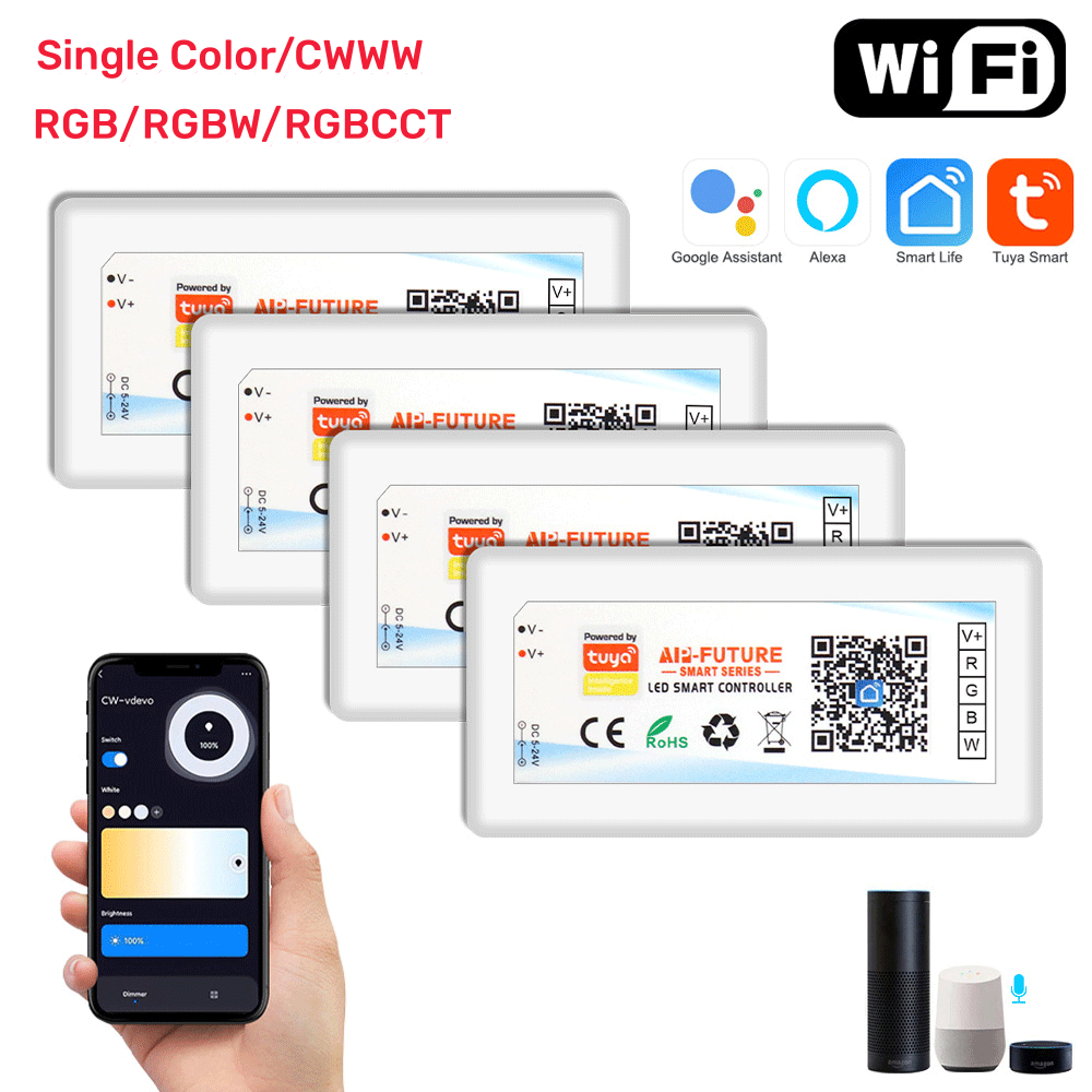 Tuya Wifi LED コントローラースマート調光器 DC5V-24V LED ストリップライト CCT/RGB/RGBW Alexa Google Home スマートライフ APP リモコン用