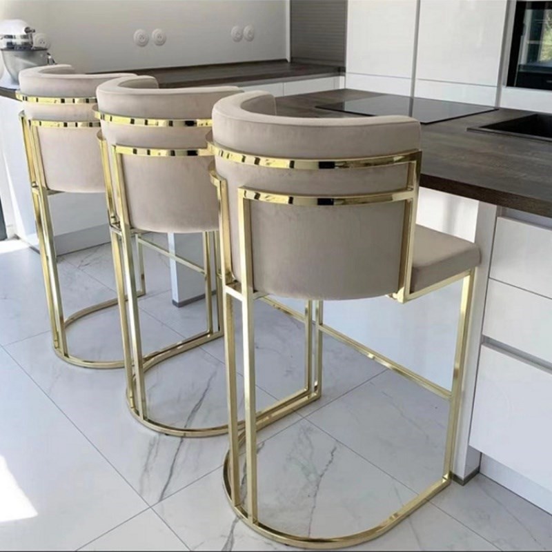 #Light Luxury Stainless Steel Rotatable Bar Stool With Armrests Home Backrest High Stool For Dining Commercial Use Wholesale