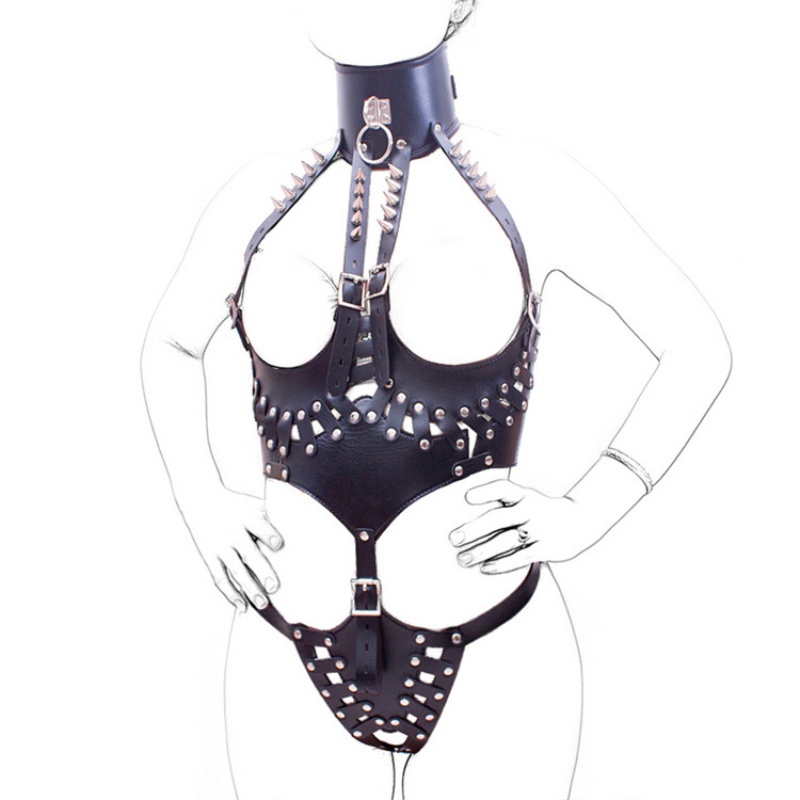 Erotic Black Open-Crotch Queen Outfit Training Sexy Bodysuit Tight Restraint Harness Bondage Garment Adjustable Couple Sex BDSM
