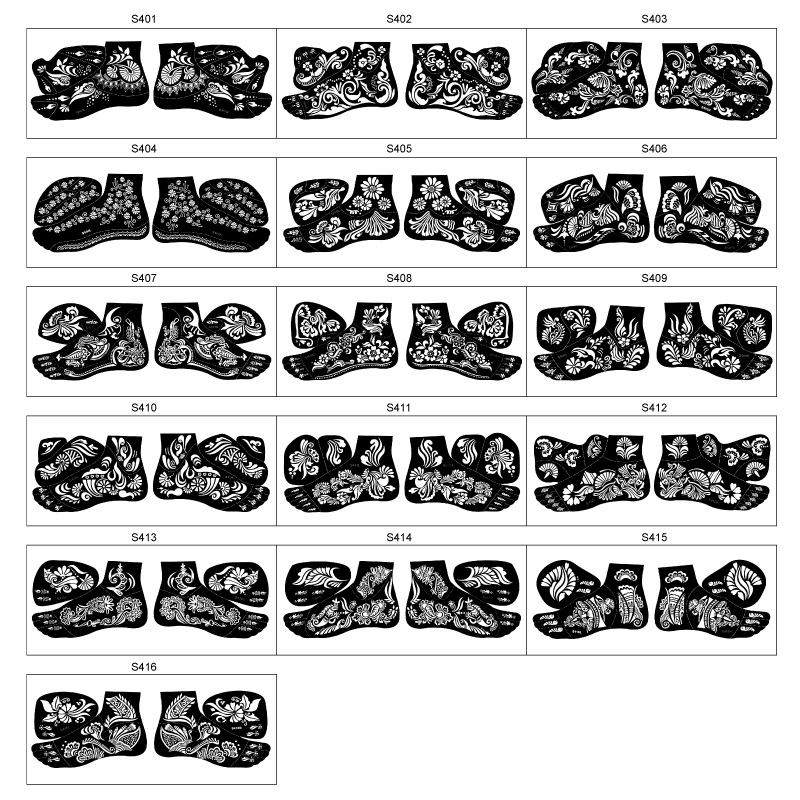 16Pairs/Lot Temporary Tattoo Stencil Sticker Indian Henna Tattoo Stencils Hollow For Hand Painting Foot Tattoo Templates Sticker