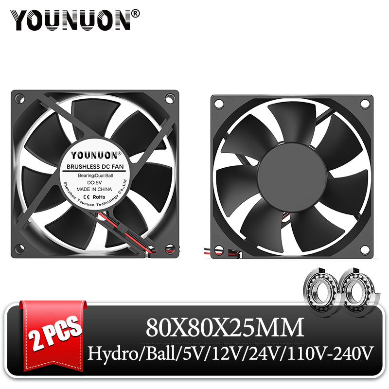 2 個 DC 5V USB 80MM 冷却ファン 80X80X25MM DC 12V/24V 8025 クーラーファン AC 110V-240V ブラシレス冷却クーラーファン DIY/ケース用