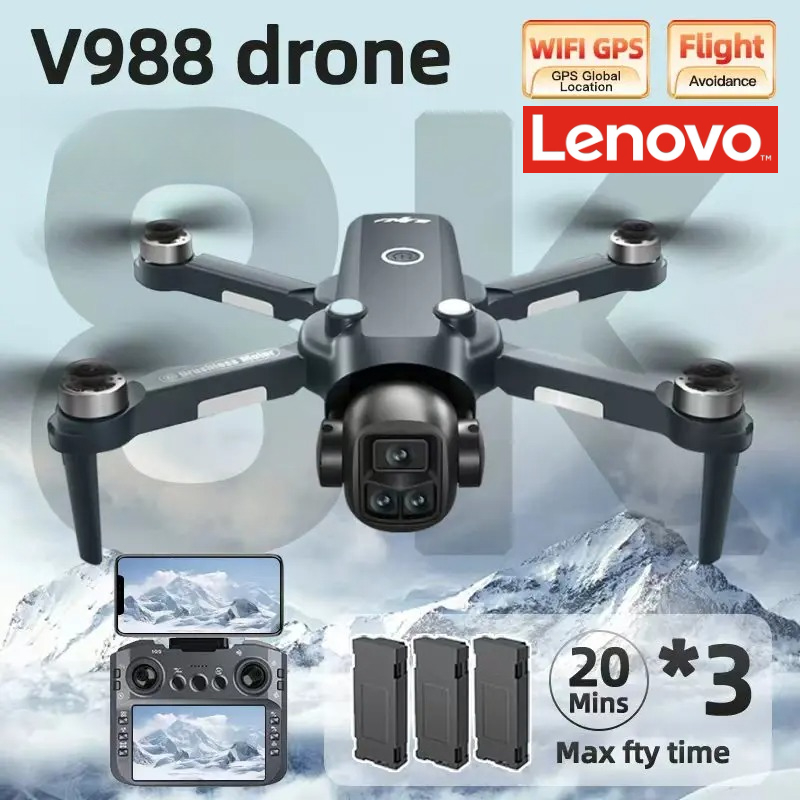 Lenovo V988 Dron 4K Professional 8K HD Dual Camera 5G WIFI Brushless Motor FPV Quadcopter Foldable Aerial Photography Drone